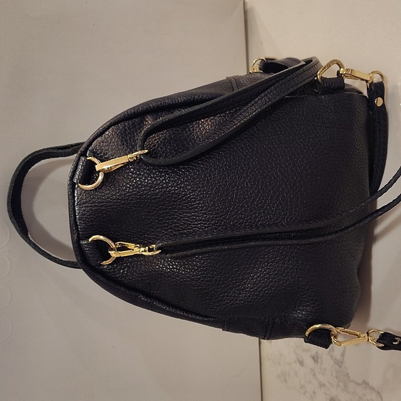 Vera Pelle Convertible Backpack Purse Bag Navy With removable Straps Italy Made - Picture 5 of 14